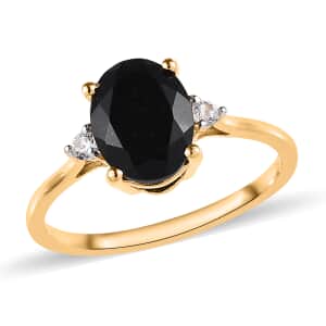 Thai Black Spinel and White Zircon Ring in Vermeil Yellow Gold Over Sterling Silver (Size 7.0) 2.60 ctw