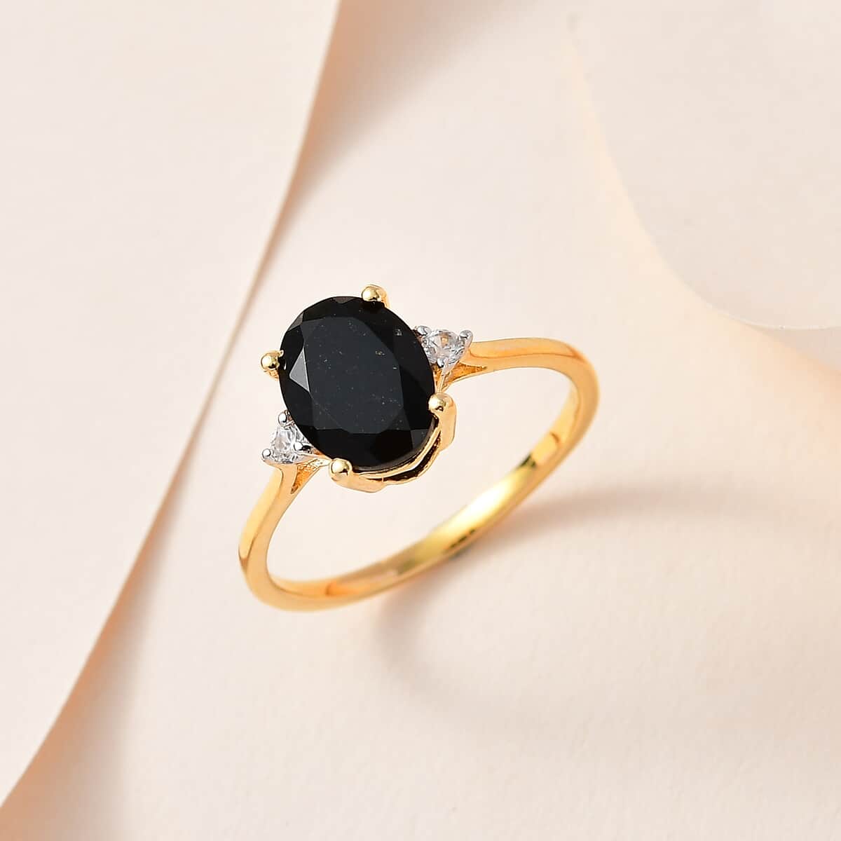 Thai Black Spinel and White Zircon Ring in Vermeil Yellow Gold Over Sterling Silver (Size 7.0) 2.60 ctw image number 1