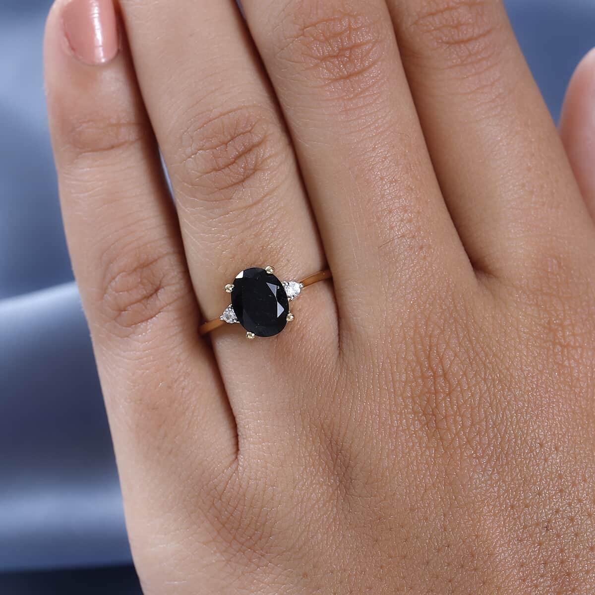 Thai Black Spinel and White Zircon Ring in Vermeil Yellow Gold Over Sterling Silver (Size 7.0) 2.60 ctw image number 2