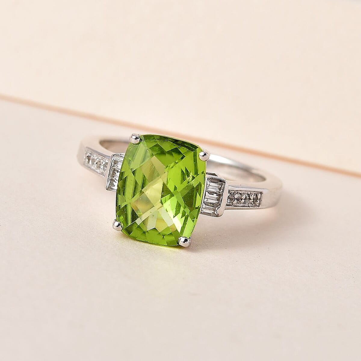 Premium Peridot and White Topaz Ring in Rhodium Over Sterling Silver (Size 7.0) 2.90 ctw image number 1