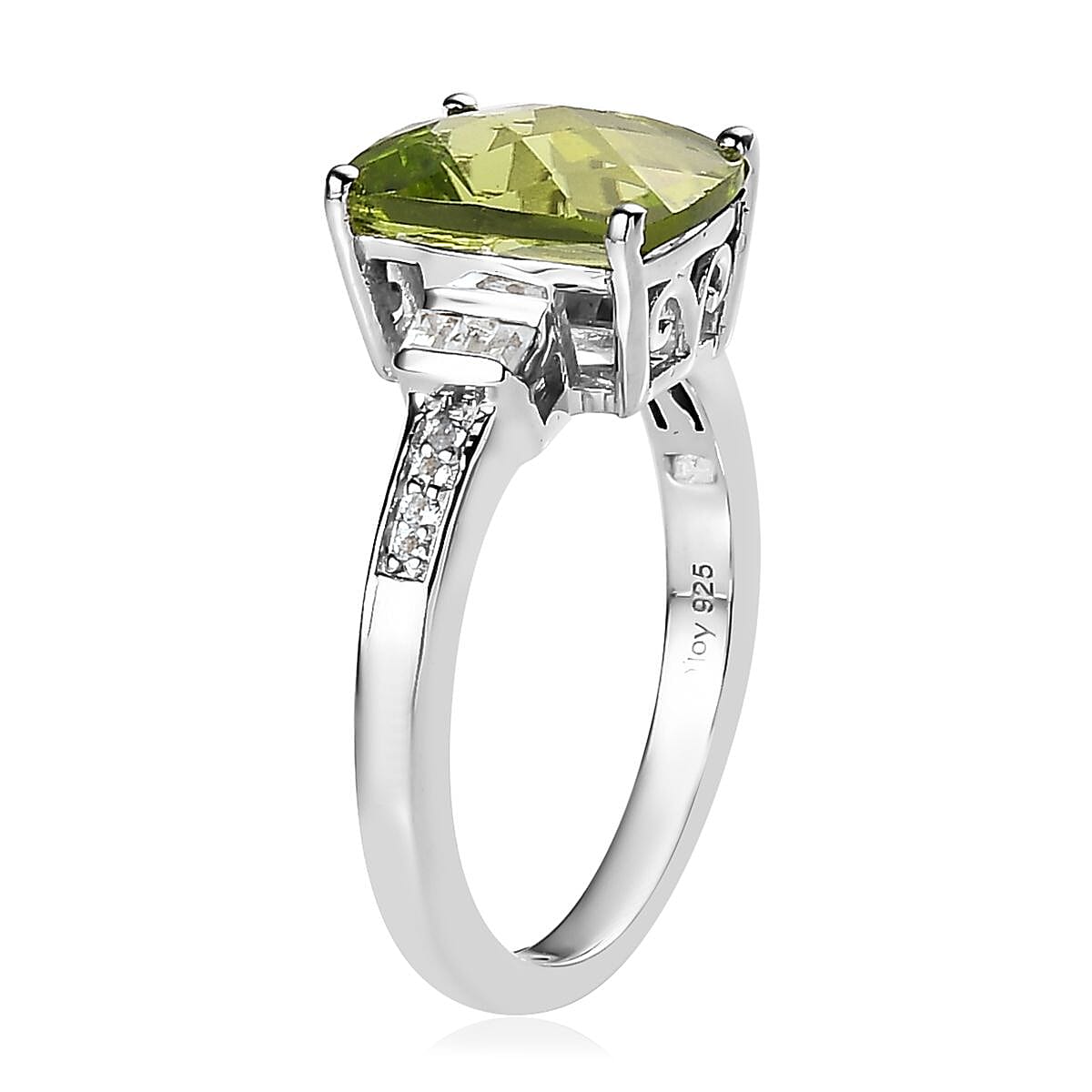 Premium Peridot and White Topaz Ring in Rhodium Over Sterling Silver (Size 7.0) 2.90 ctw image number 3