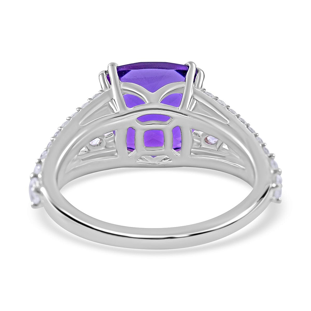Lusaka Amethyst and White Zircon 6.00 ctw Ring in Rhodium Over Sterling Silver (Size 11.5)