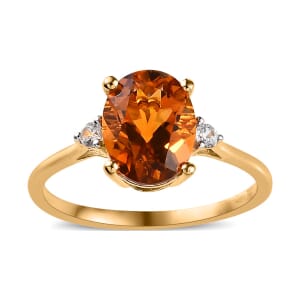 Santa Ana Madeira Citrine and White Zircon Ring in Vermeil Yellow Gold Over Sterling Silver (Size 8.0) 1.80 ctw