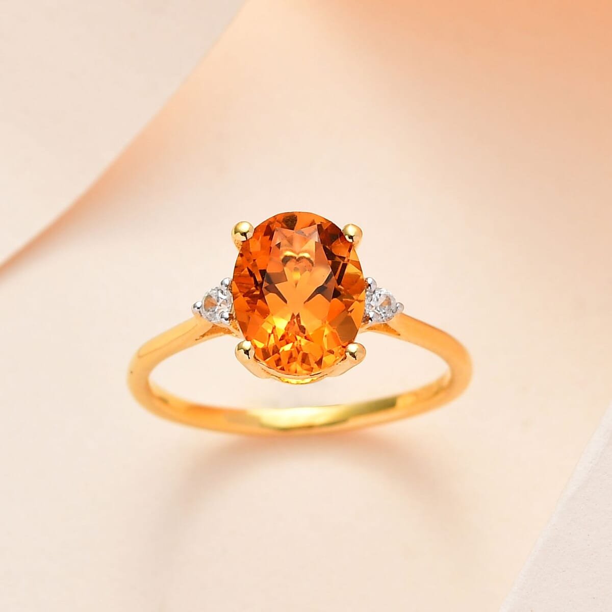 Santa Ana Madeira Citrine and White Zircon Ring in Vermeil Yellow Gold Over Sterling Silver (Size 8.0) 1.80 ctw image number 1