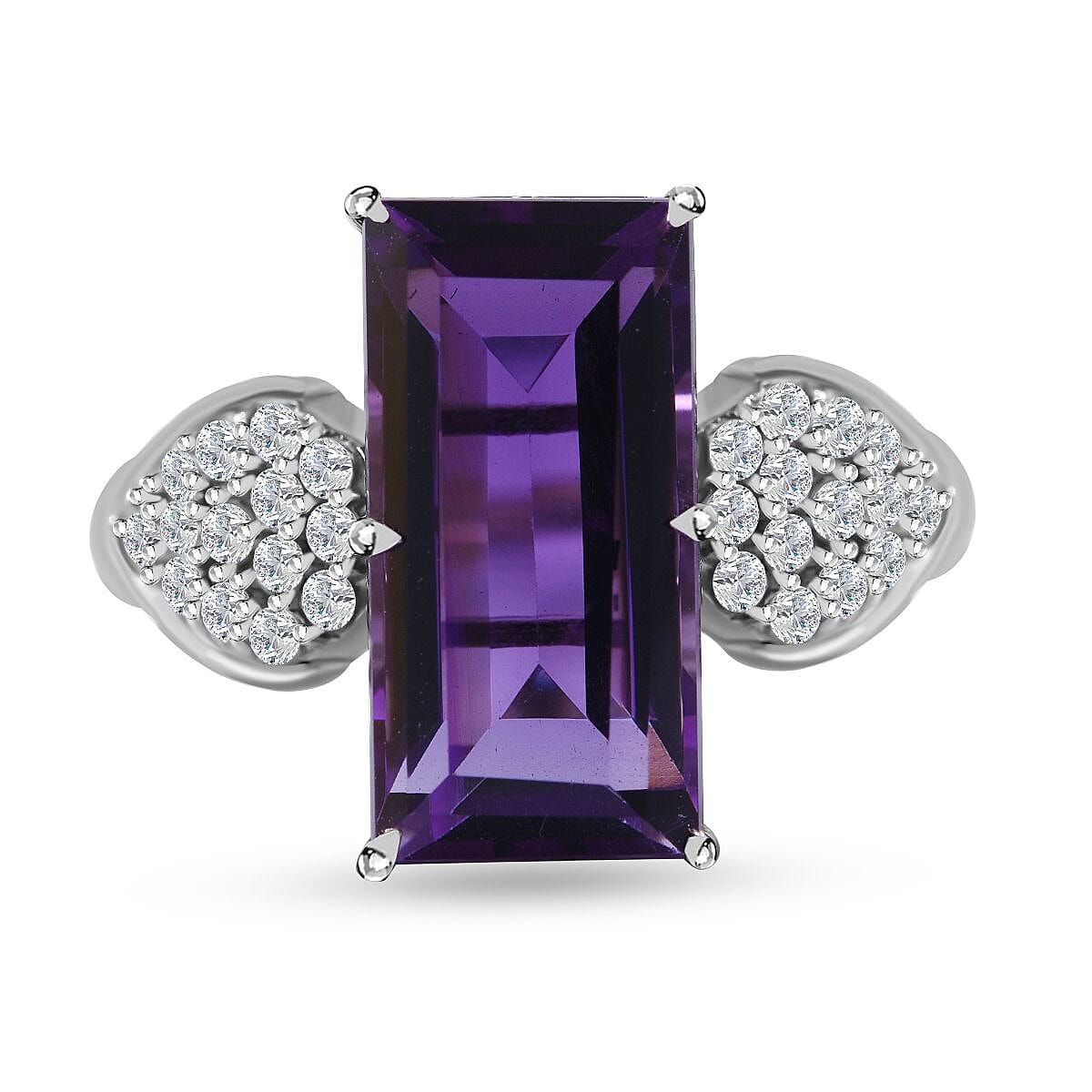 Lusaka Amethyst and White Zircon 7.40 ctw Ring in Rhodium Over Sterling Silver (Size 8.0)