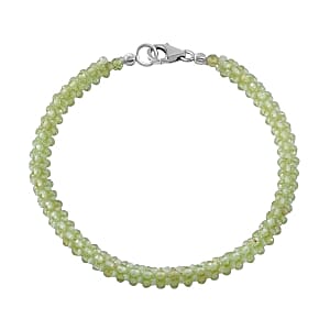 Peridot Beads 90.00 ctw Bracelet in Rhodium Over Sterling Silver (8.00 In)