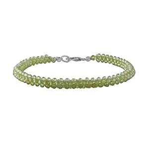 Peridot Beads 90.00 ctw Bracelet in Rhodium Over Sterling Silver (8.00 In)