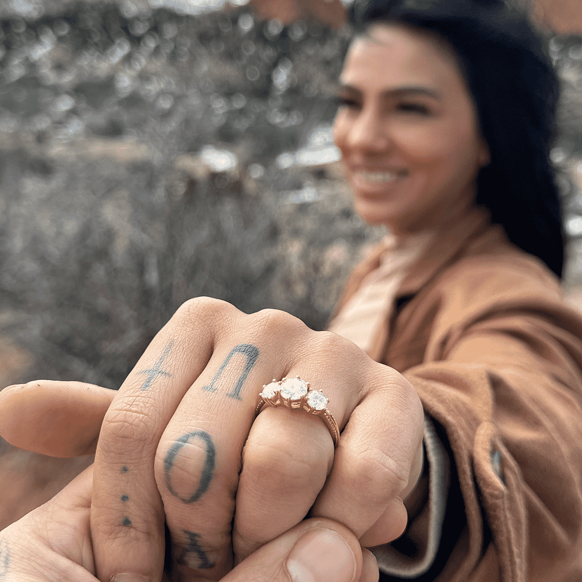 Heart and Arrows Cut Moissanite 1.75 ctw Trilogy Ring in Vermeil RG Over Sterling Silver, Three Stone Engagement Ring For Women (Size 5.0) image number 2