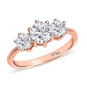 Heart and Arrows Cut Moissanite 1.75 ctw Trilogy Ring in Vermeil RG Over Sterling Silver, Three Stone Engagement Ring For Women (Size 6.0)