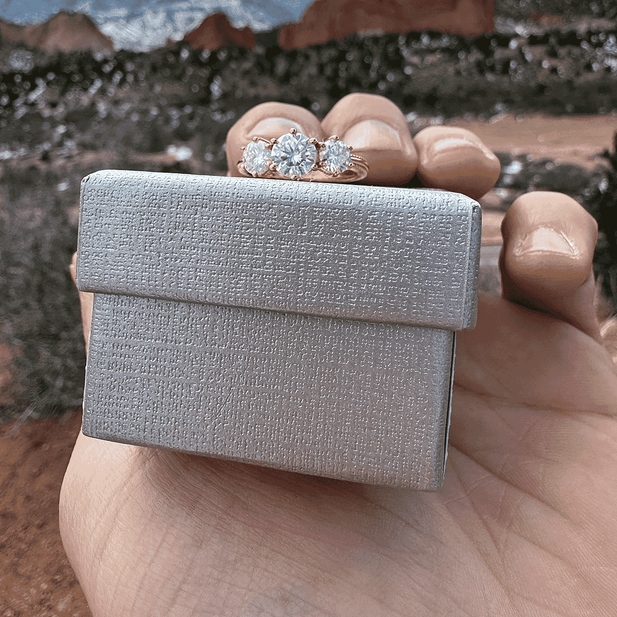 Heart and Arrows Cut Moissanite 1.75 ctw Trilogy Ring in Vermeil RG Over Sterling Silver, Three Stone Engagement Ring For Women (Size 6.0) image number 6