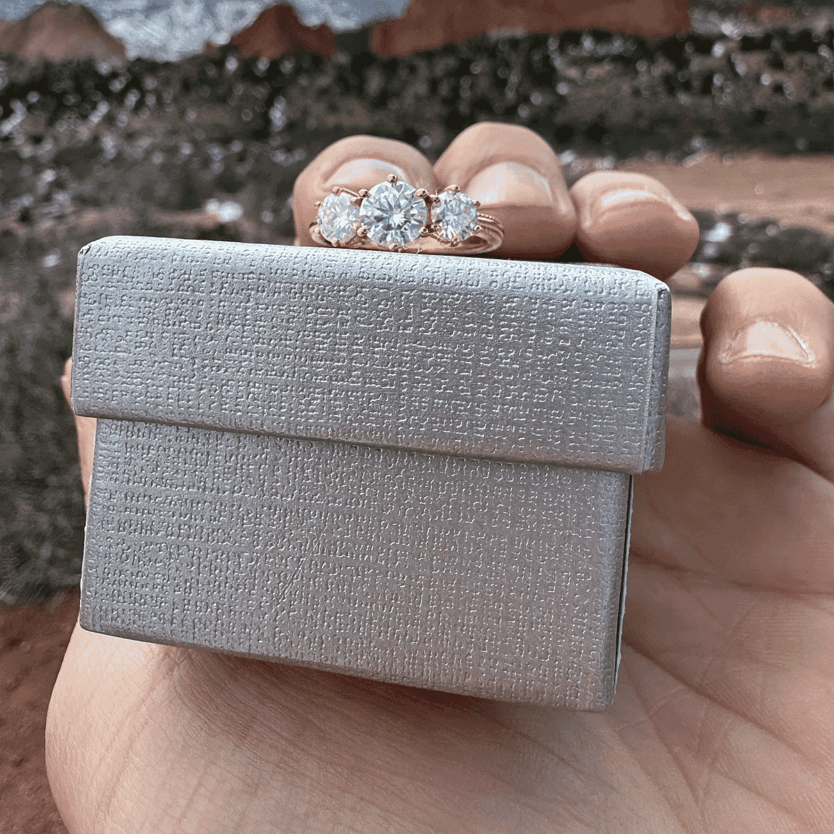 D'Joy Heart and Arrows Cut Moissanite 1.75 ctw Trilogy Ring in Vermeil RG Over Sterling Silver, Three Stone Engagement Ring For Women (Size 7.0) image number 6