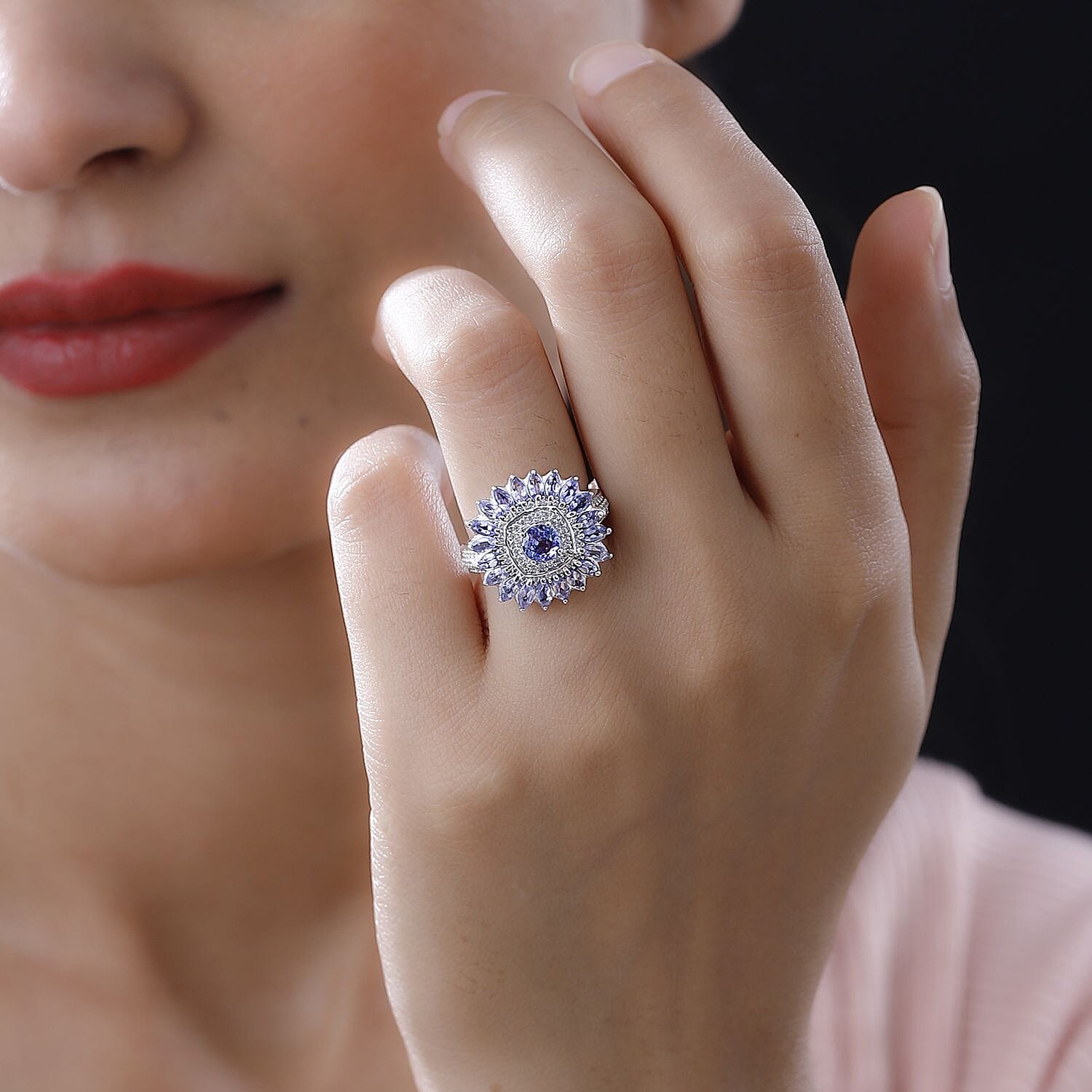 Tanzanite and White Zircon 3.17 ctw Ring in Platinum Over Sterling Silver (Size 5.5)