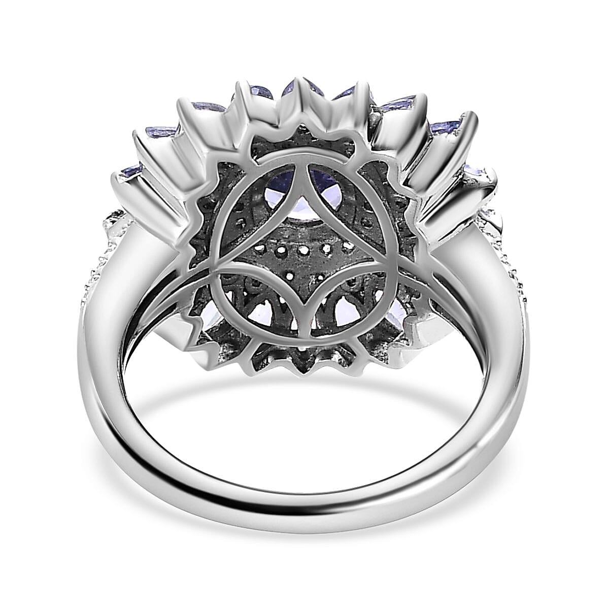 Tanzanite and White Zircon 3.17 ctw Ring in Platinum Over Sterling Silver (Size 5.5)