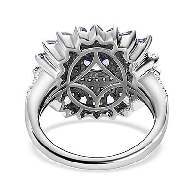 Tanzanite and White Zircon 3.17 ctw Ring in Platinum Over Sterling Silver (Size 5.5)