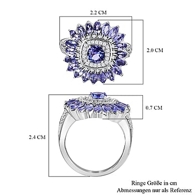 Tanzanite and White Zircon 3.17 ctw Ring in Platinum Over Sterling Silver (Size 5.5)