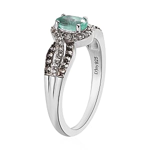 Boyaca Colombian Emerald, White and Champagne Zircon Ring in Platinum Over Sterling Silver (Size 6.0) 0.80 ctw