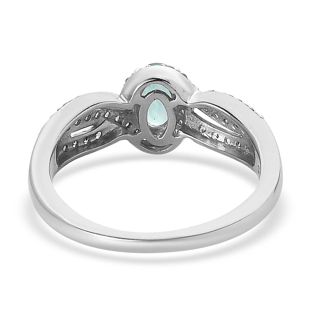 Boyaca Colombian Emerald, White and Champagne Zircon Ring in Platinum Over Sterling Silver (Size 6.0) 0.80 ctw