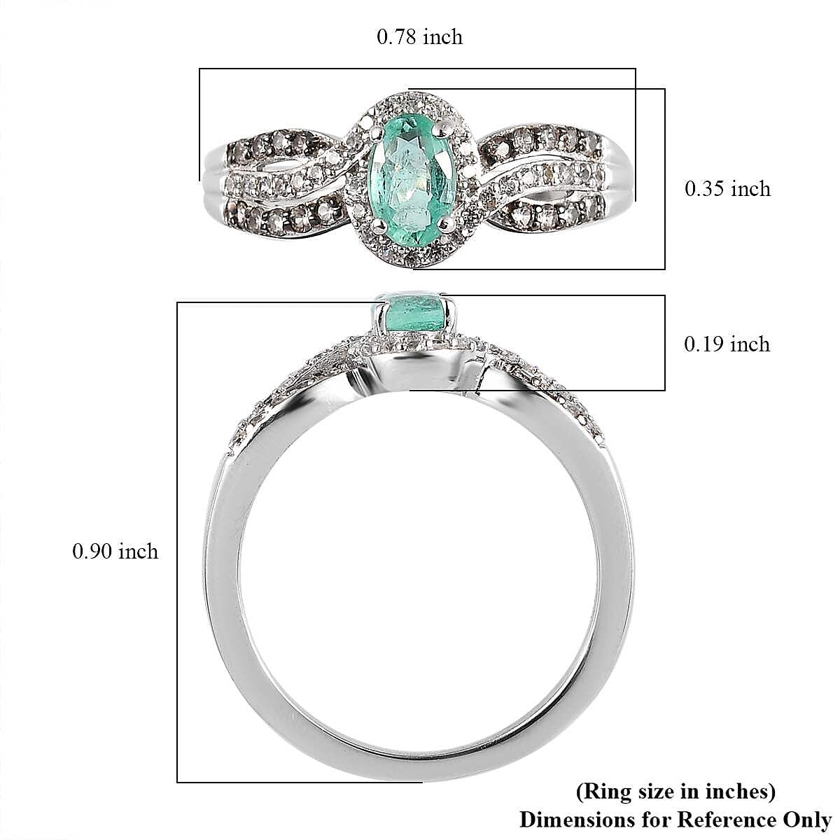 Boyaca Colombian Emerald, White and Champagne Zircon Ring in Platinum Over Sterling Silver (Size 6.0) 0.80 ctw
