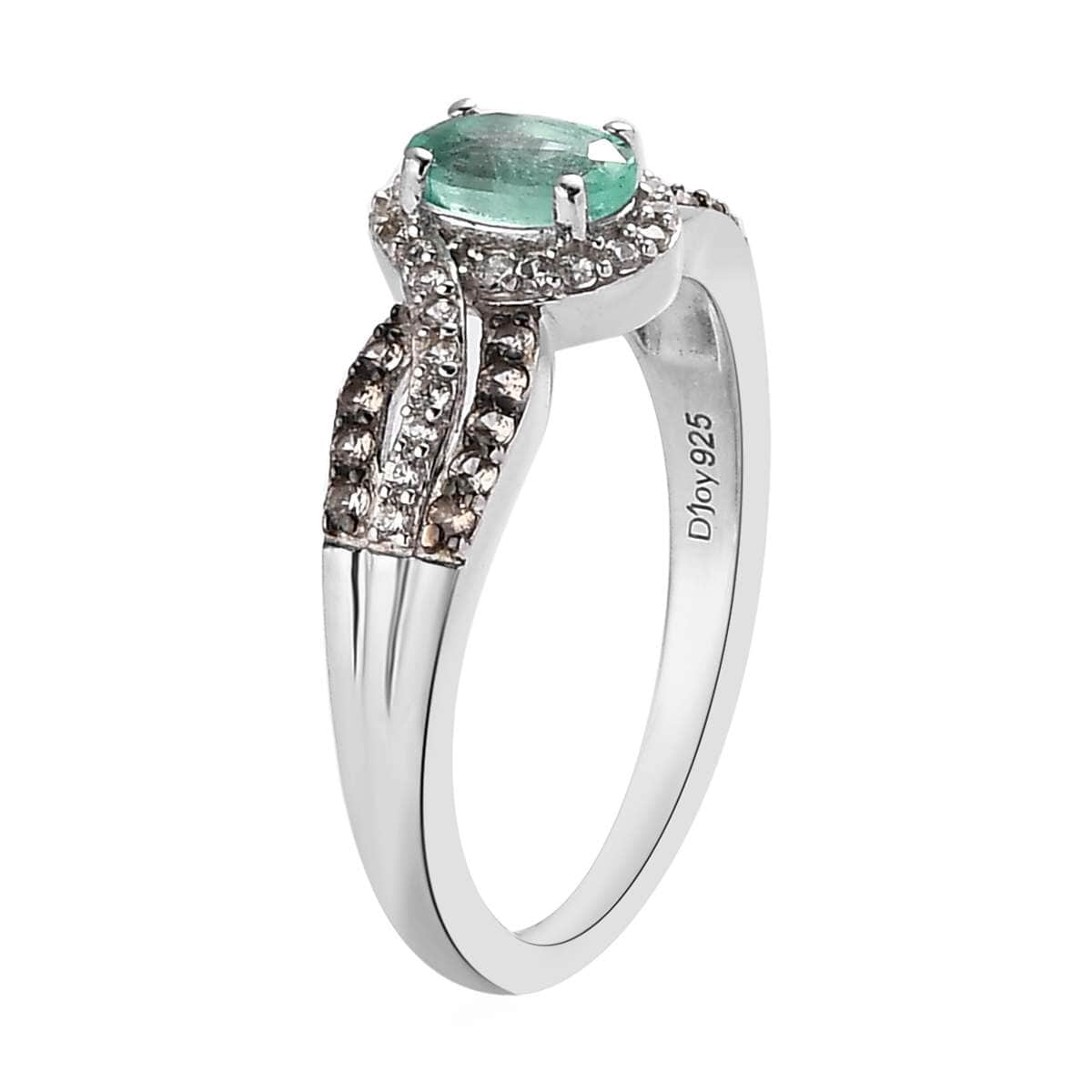 Boyaca Colombian Emerald, White and Champagne Zircon Ring in Platinum Over Sterling Silver (Size 9.0) 0.80 ctw image number 3