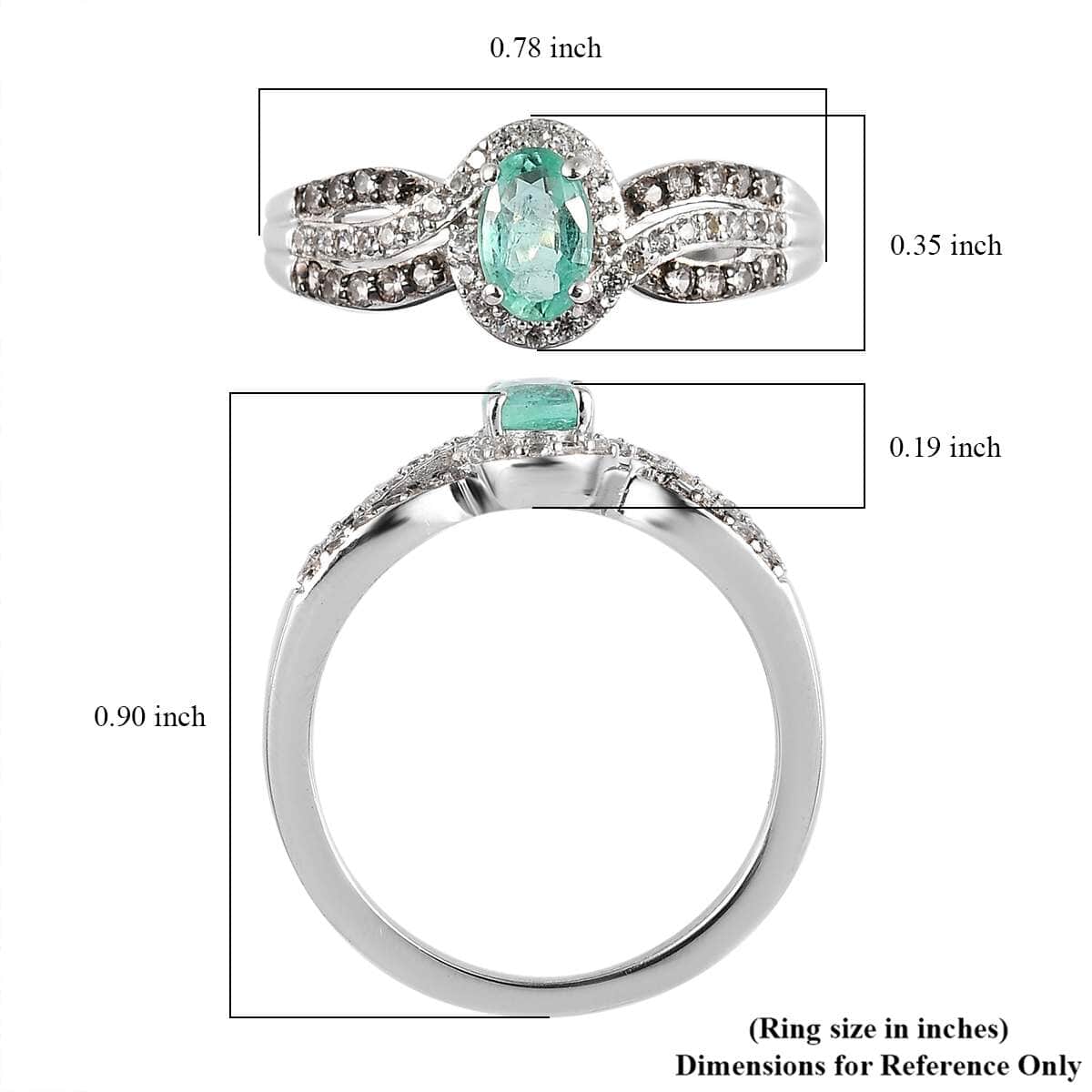 Boyaca Colombian Emerald, White and Champagne Zircon Ring in Platinum Over Sterling Silver (Size 9.0) 0.80 ctw image number 5