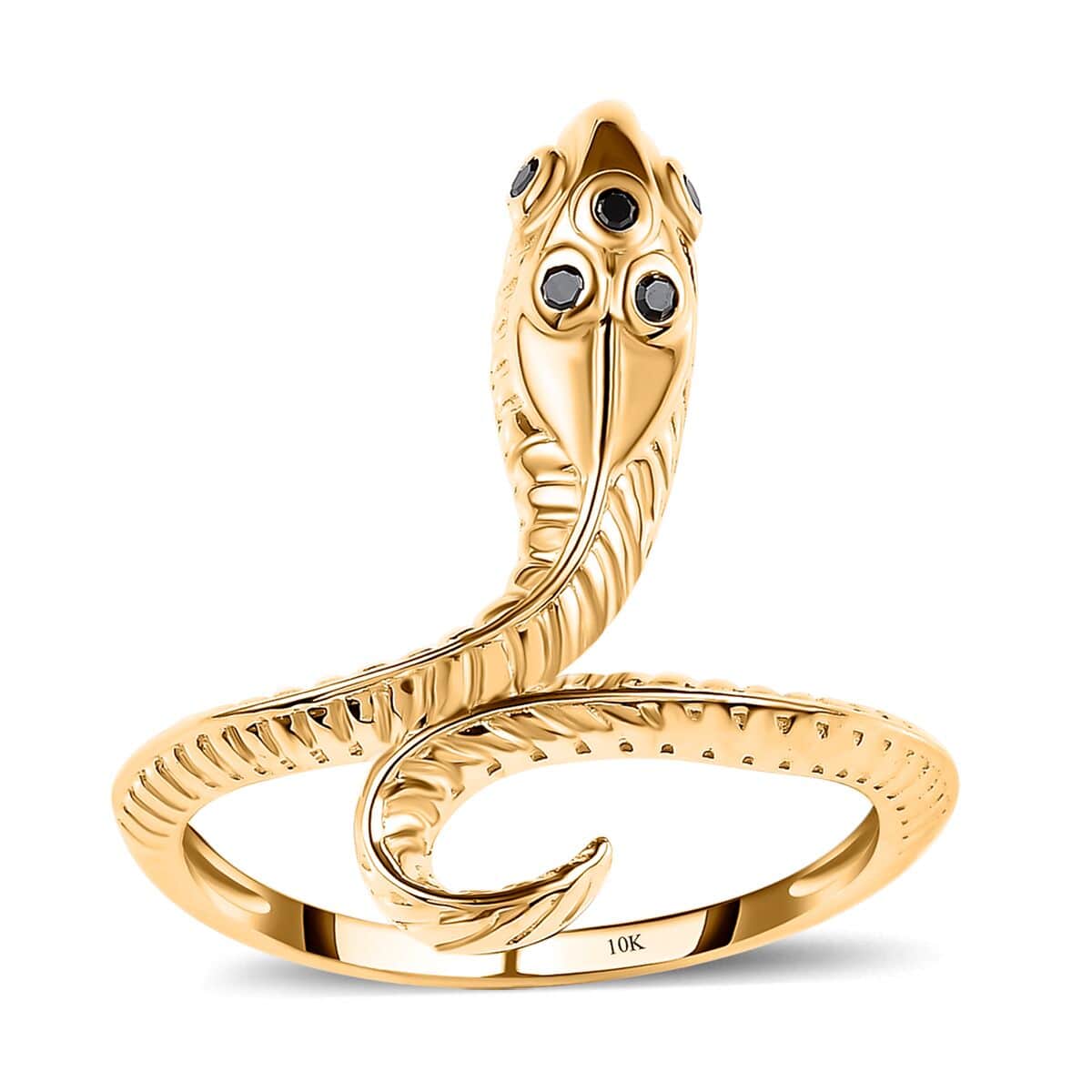 Luxoro 10K Yellow Gold Black Diamond Snake Ring (Size 7.0) 0.05 ctw image number 0