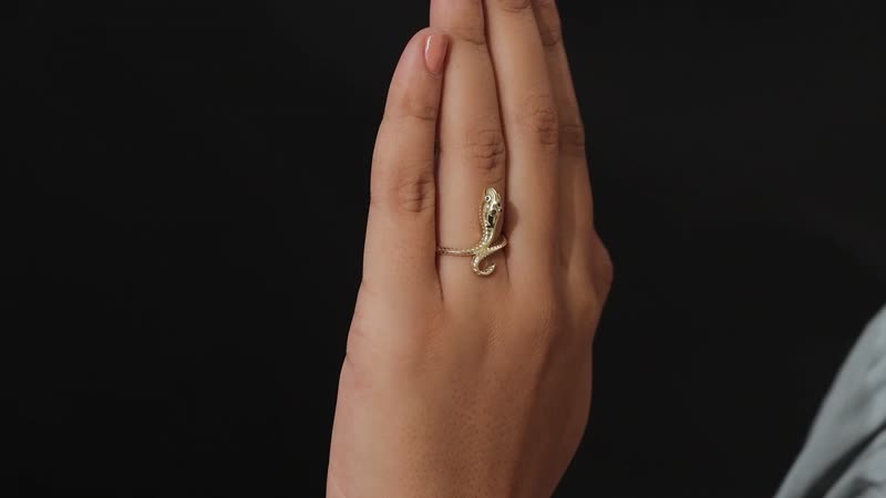 10K Yellow Gold Black Diamond (IR) Snake Ring (Size 7.0) 0.05 ctw