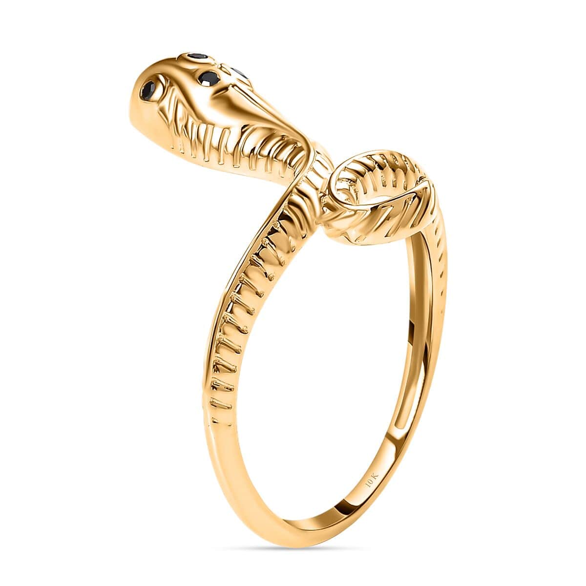 Luxoro 10K Yellow Gold Black Diamond Snake Ring (Size 7.0) 0.05 ctw image number 3