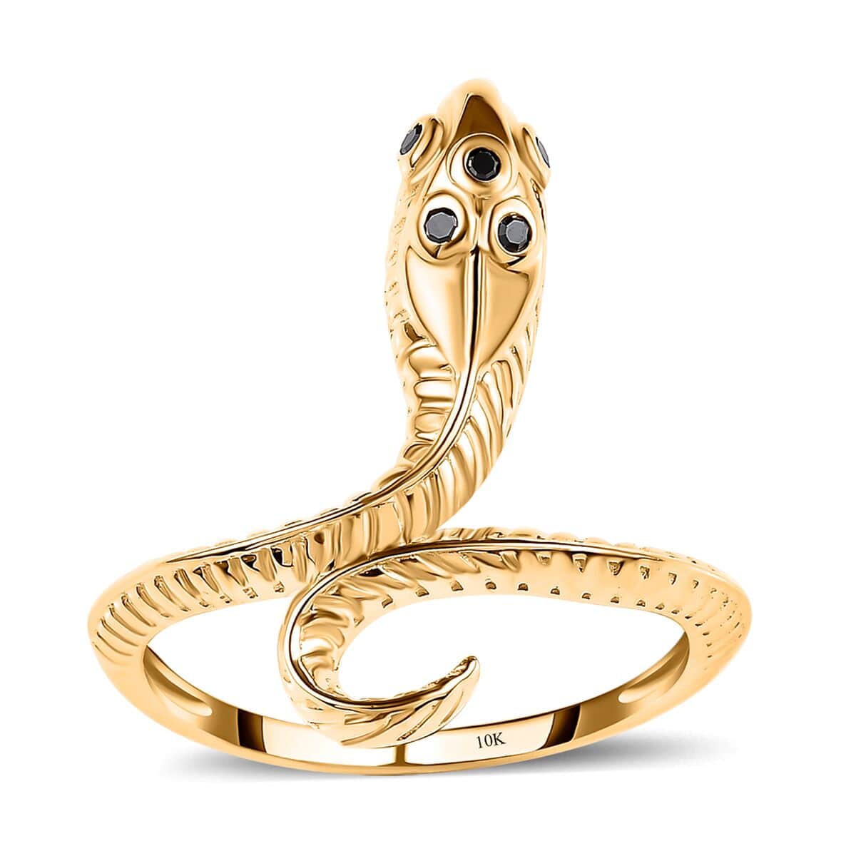 Luxoro 10K Yellow Gold Black Diamond Snake Ring (Size 8.0) 0.05 ctw image number 0