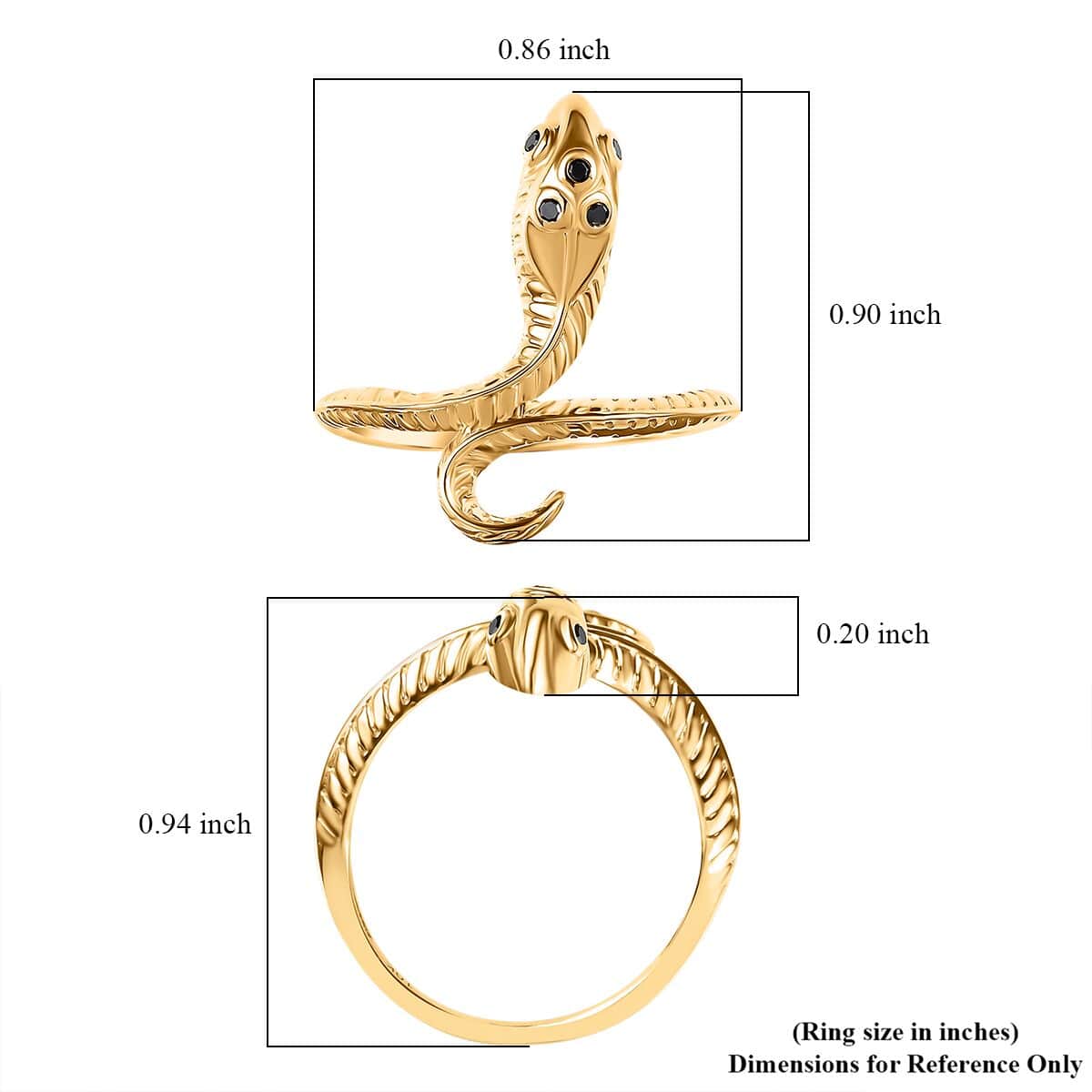 Luxoro 10K Yellow Gold Black Diamond Snake Ring (Size 8.0) 0.05 ctw image number 5