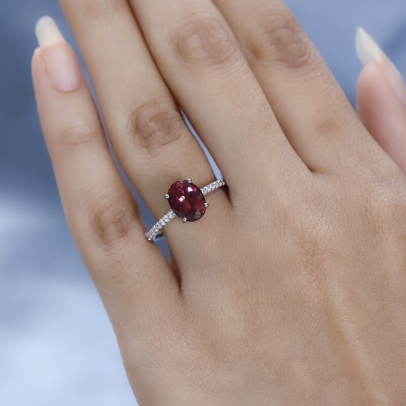 Rhapsody 950 Platinum AAAA Ouro Fino Rubellite and E-F VS2 White Diamond Ring (Size 6.0) 2.30 ctw