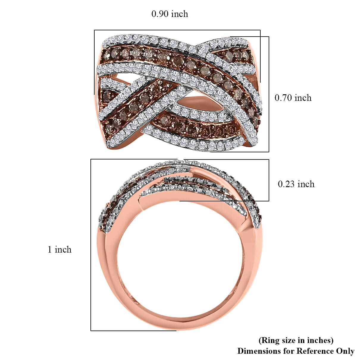 Natural Champagne Criss Cross Ring, White Diamond Accent Ring, Vermeil Rose Gold Over Sterling Silver Ring, Diamond Ring For Her 1.10 ctw