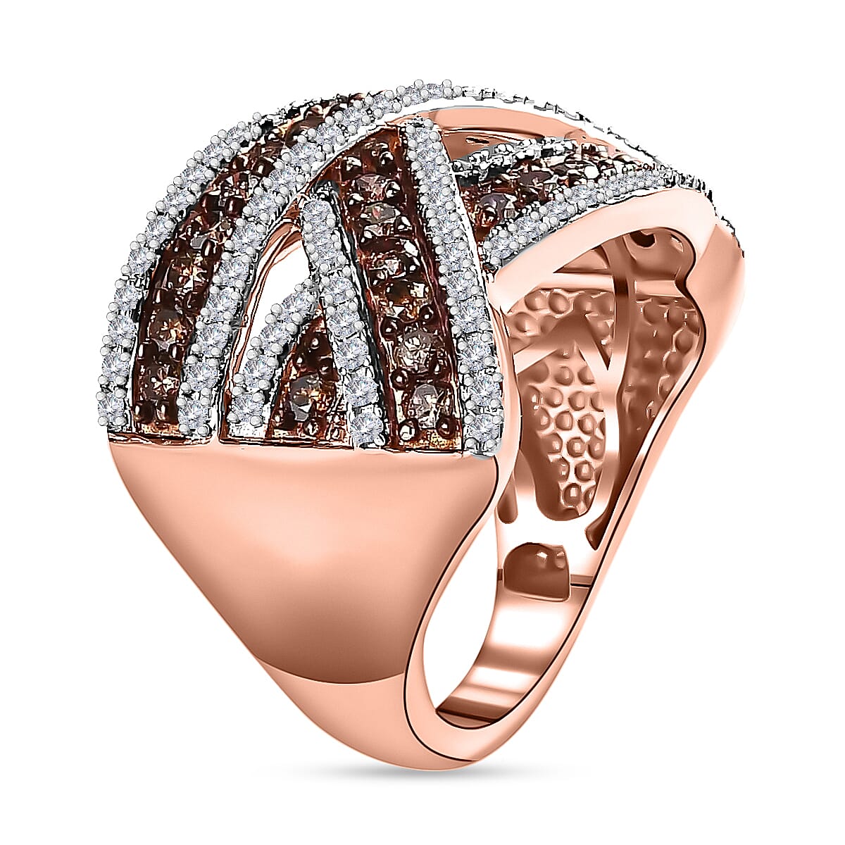 Natural Champagne Criss Cross Ring, White Diamond Accent Ring, Vermeil Rose Gold Over Sterling Silver Ring, Diamond Ring For Her 1.10 ctw image number 4