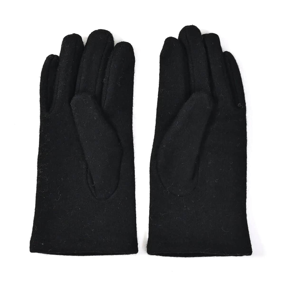 Black 70% Cashmere and 30% Polyester Crystal Pattern Hat (10"x22.84") and 1 Pair Gloves (3.75") image number 5