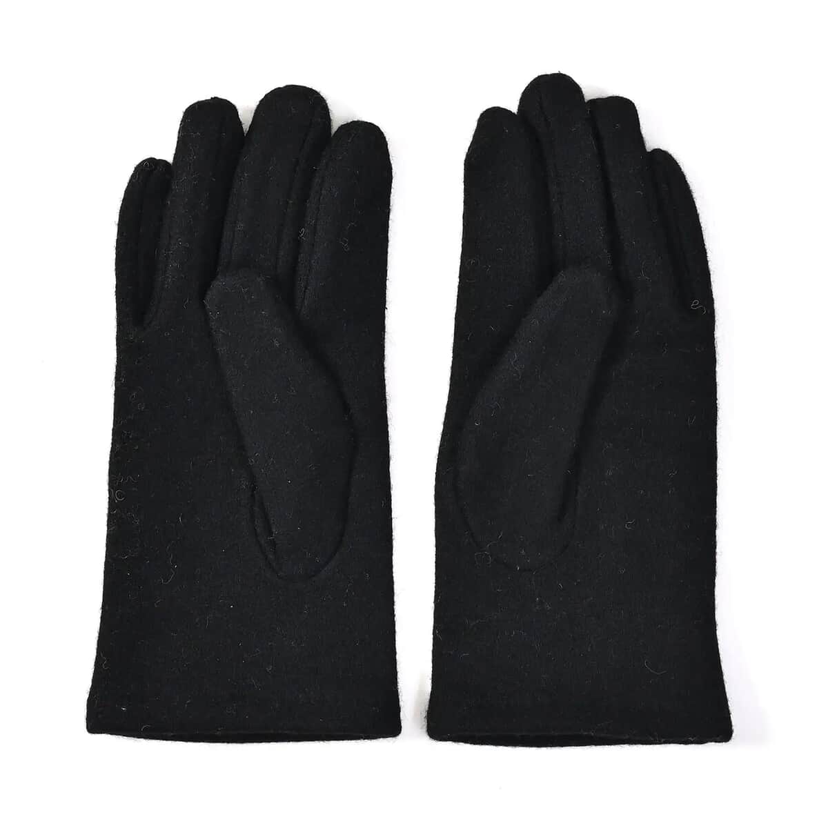 Black 70% Cashmere and 30% Polyester Crystal Pattern Hat and 1 Pair Gloves image number 5