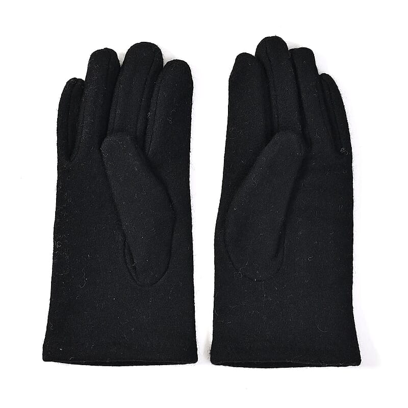 Black Cashmere Blend Crystal Beanie and 1 Pair Gloves Set