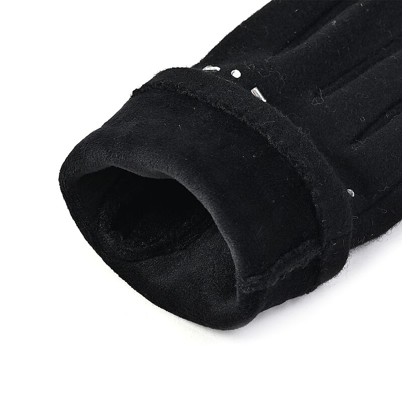 Black Cashmere Blend Crystal Beanie and 1 Pair Gloves Set
