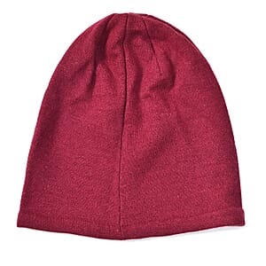 Burgundy Cashmere Blend Crystal Beanie and 1 Pair Gloves Set