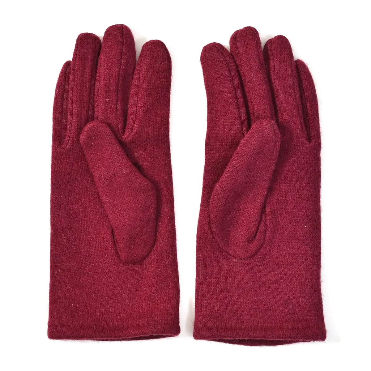 Burgundy 70% Cashmere and 30% Polyester Crystal Pattern Hat and 1 Pair Gloves image number 5