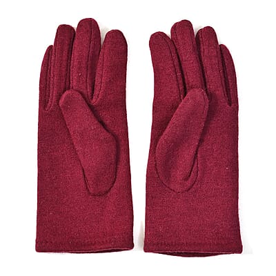 Burgundy Cashmere Blend Crystal Beanie and 1 Pair Gloves Set