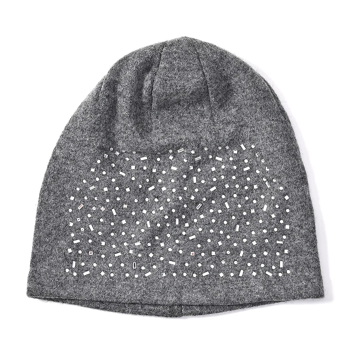 Gray Cashmere Blend Crystal Beanie and 1 Pair Gloves Set image number 1