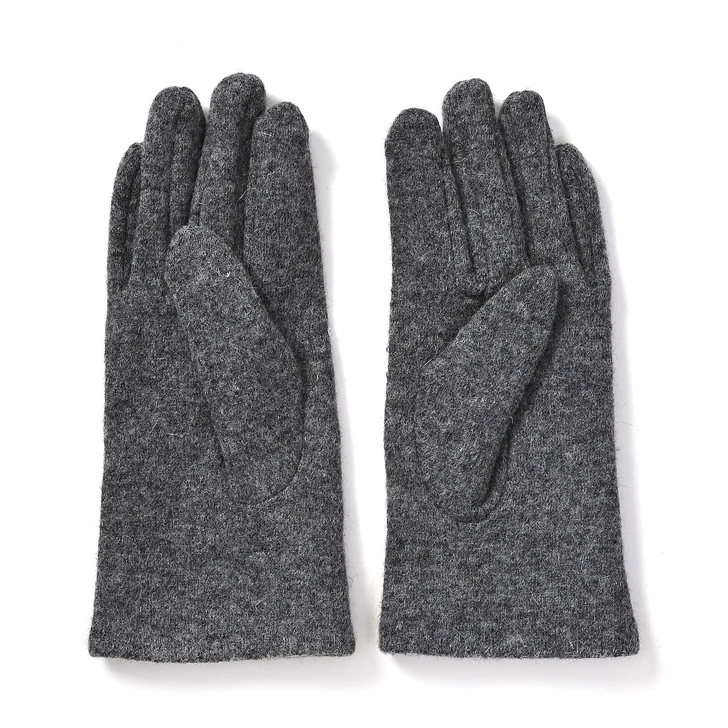 Gray Cashmere Blend Crystal Beanie and 1 Pair Gloves Set