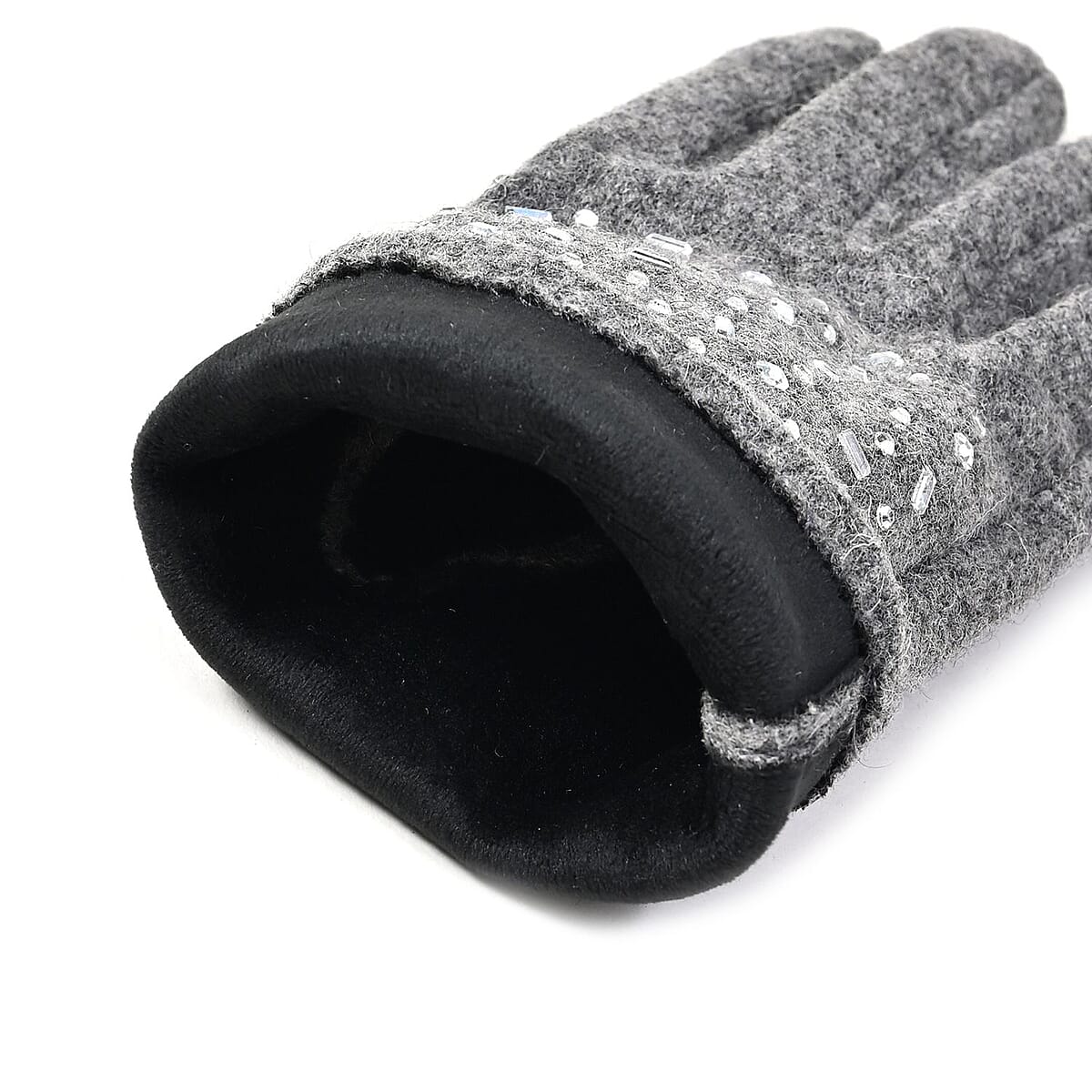 Gray Cashmere Blend Crystal Beanie and 1 Pair Gloves Set image number 6