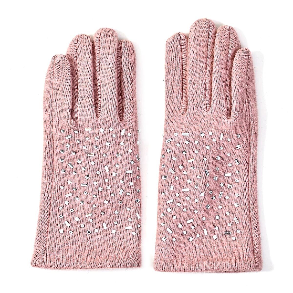 Pink Cashmere Blend Crystal Beanie and 1 Pair Gloves Set image number 4