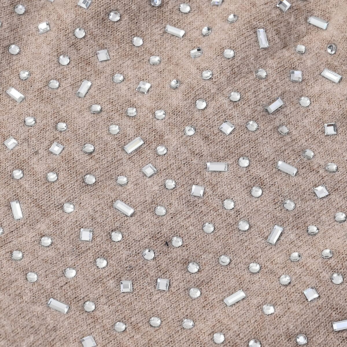 Beige Cashmere Blend Crystal Beanie and 1 Pair Gloves Set image number 7