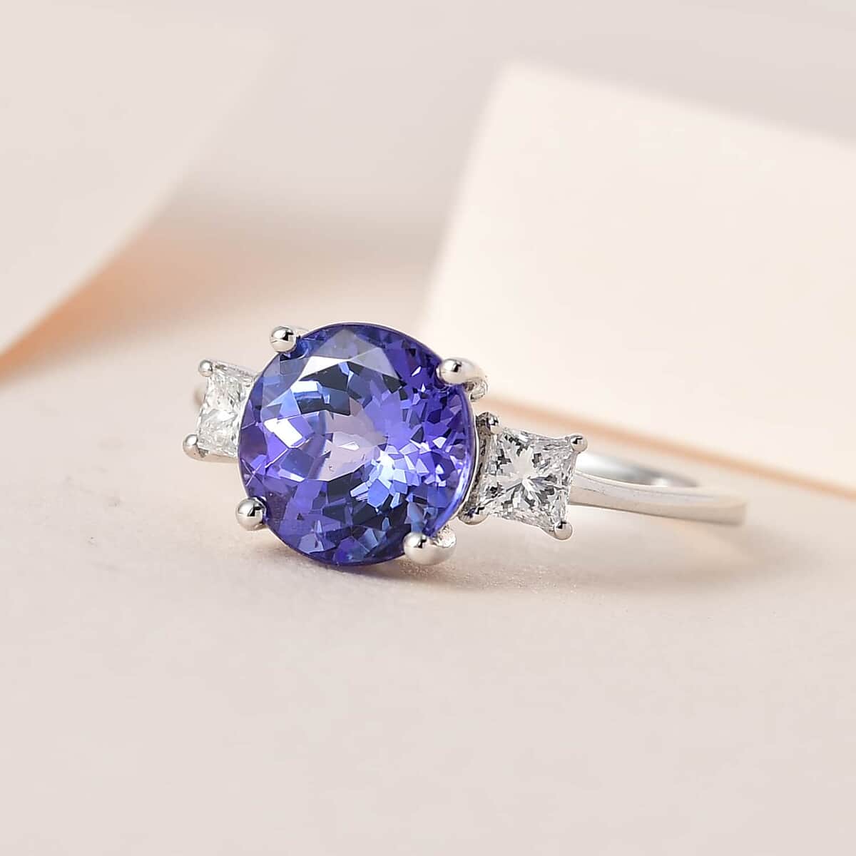 Luxoro 14K White Gold Premium Tanzanite and G-H I3 White Diamond Ring (Size 6.0) 2.60 ctw image number 1