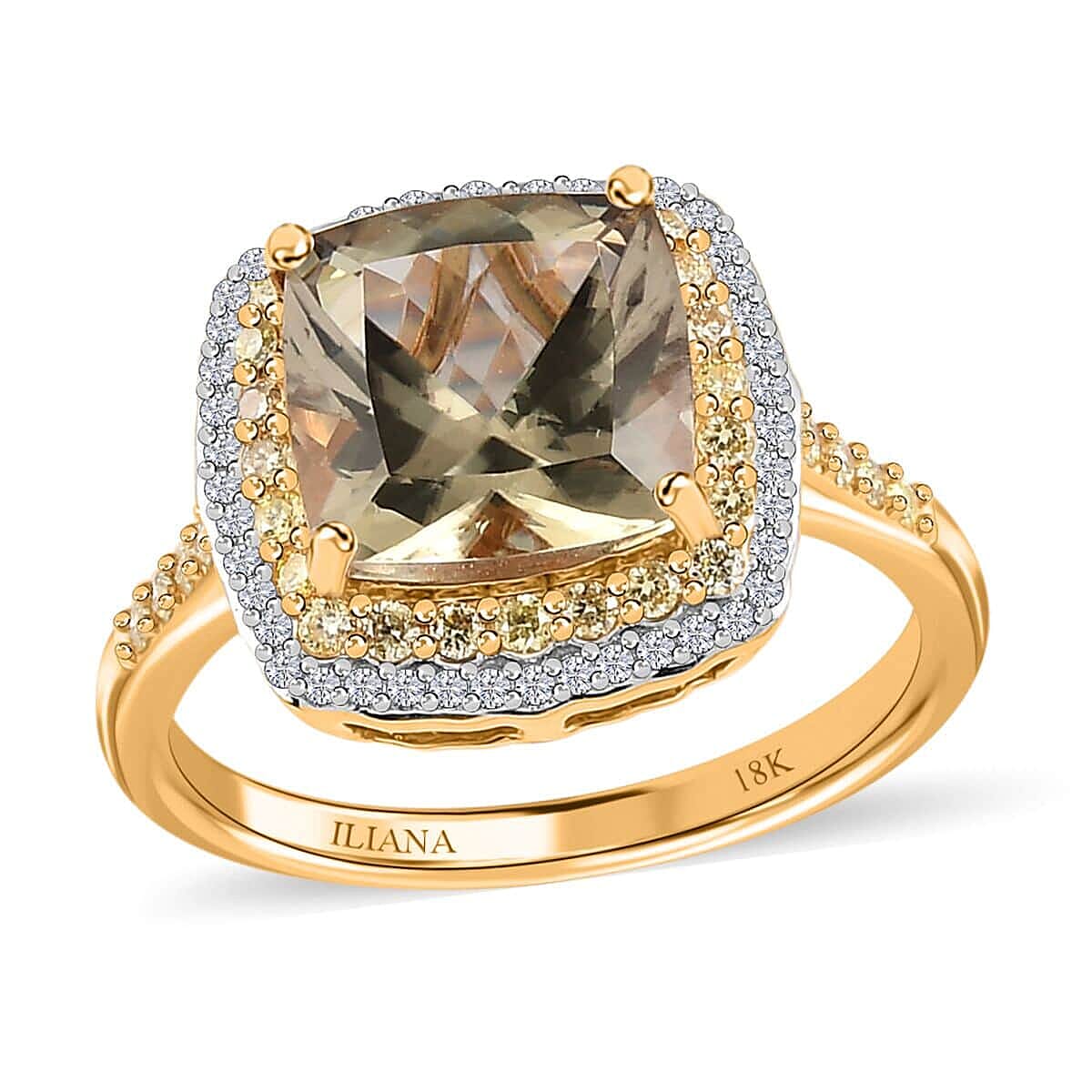 Iliana 18K Yellow Gold AAA Turkizite and SI Natural Yellow and White Diamond Double Halo Ring (Size 6.0) 4 Grams 4.60 ctw image number 0