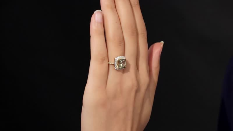 Iliana 18K Yellow Gold AAA Turkizite and SI Natural Yellow and White Diamond Double Halo Ring 4 Grams 4.60 ctw