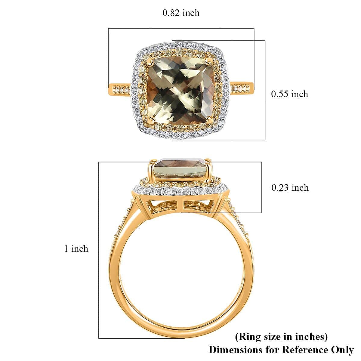 Iliana 18K Yellow Gold AAA Turkizite and SI Natural Yellow and White Diamond Double Halo Ring (Size 6.0) 4 Grams 4.60 ctw