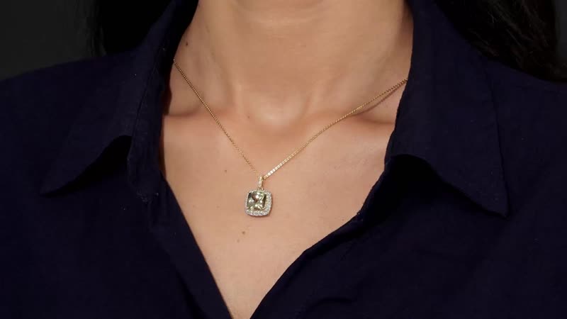 Iliana 18K Yellow Gold AAA Turkizite, SI Natural Yellow and White Diamond Double Halo Pendant 4.40 ctw