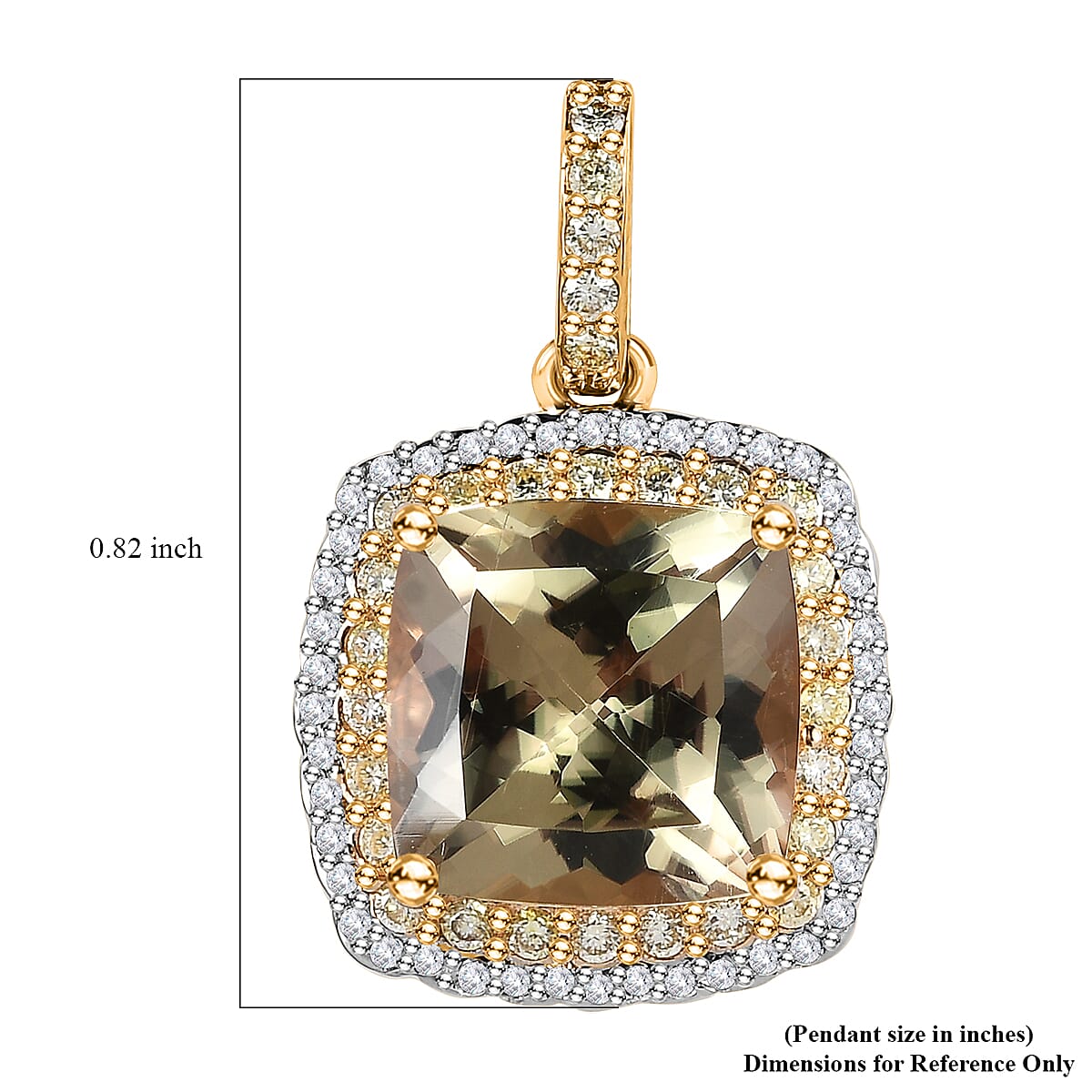 Iliana 18K Yellow Gold AAA Turkizite, SI Natural Yellow and White Diamond Double Halo Pendant 4.40 ctw